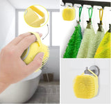 Pet Grooming Bath Massage Brush with Soap and Shampoo Dispenser, Soft Silicone Bristles for Long/Short Hair, Shower, Yellow