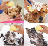 Pet Grooming Bath Massage Brush with Soap and Shampoo Dispenser, Soft Silicone Bristles for Long/Short Hair, Shower, Yellow