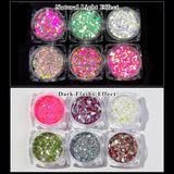 Glow in The Dark Glitter, 6 Color Luminous Iridescent Chunky Glitter, Cosmetic Craft Glitter Set for Epoxy Resin, Body, Face, Nail