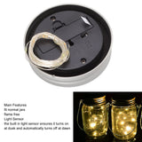 LED Outdoor Solar Mason Jar Light Lid Waterproof Flame Solar Fairy String Lids for Normal Jars 6.6 Feet