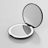 LED Compact Mirror, Lighted Travel Mirror, 2X Magnifying, Handheld, Double Sided, Portable Makeup Mirror Black, 3.15 inch Round