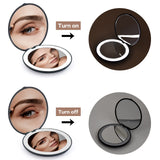 LED Compact Mirror, Lighted Travel Mirror, 2X Magnifying, Handheld, Double Sided, Portable Makeup Mirror Black, 3.15 inch Round