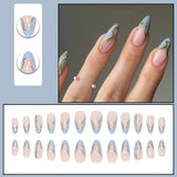 24 Pcs - MINGCHUN Summer Fake Nails Press ons French Nail Art Tips Glitter Line Design Full Cover Acrylic False Nails Glue