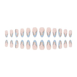 24 Pcs - MINGCHUN Summer Fake Nails Press ons French Nail Art Tips Glitter Line Design Full Cover Acrylic False Nails Glue