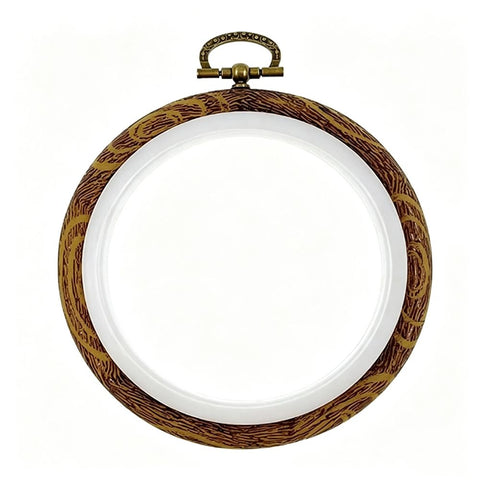 4 Inch Rubber Hoops Ring Plastic Cross Stitch Supplies, Round Imitated Wood Display Frame Kits for Art Craft Sewing