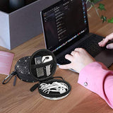 Earphone Case Earbuds Small Carrying Cases Bling Rhinestone Crystal Portable Headphone Organizer Storage Pouch Bag with Carabiner