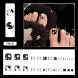 Short Press on Toenails Square False Toenails Black silver Fake Toe Nails Stars Designs Glue on Toenails Full Cover Stick 24Pcs In Australia - Darrahopens