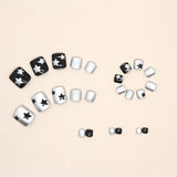 Short Press on Toenails Square False Toenails Black silver Fake Toe Nails Stars Designs Glue on Toenails Full Cover Stick 24Pcs In Australia - Darrahopens