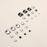 Short Press on Toenails Square False Toenails Black silver Fake Toe Nails Stars Designs Glue on Toenails Full Cover Stick 24Pcs