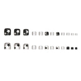 Short Press on Toenails Square False Toenails Black silver Fake Toe Nails Stars Designs Glue on Toenails Full Cover Stick 24Pcs