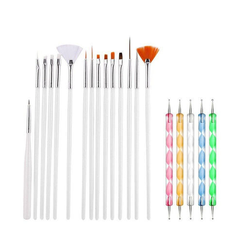 20-Piece Professional Nail Art Brushes Set, Dotting Tools, Dust Brush, Nail Drawing Pen for Perfect Manicure and Detailed Designs In Australia - Darrahopens