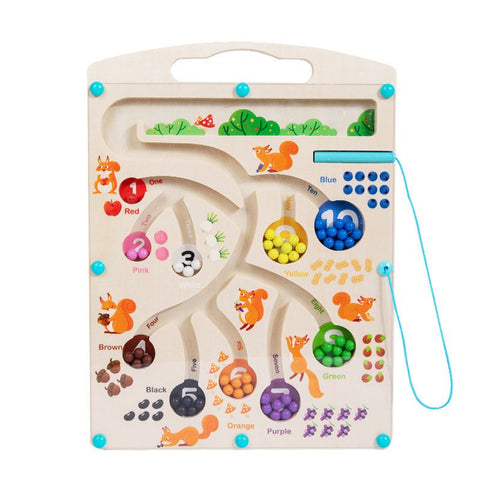 Magnetic Color and Number Maze, Montessori Toys, Wooden Puzzle Activity Board, Learning Educational Counting Matching Toys