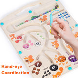 Magnetic Color and Number Maze, Montessori Toys, Wooden Puzzle Activity Board, Learning Educational Counting Matching Toys