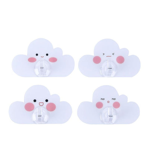 4PCS Cloud Shaped Hooks,Wall Mounted Key Holder Self-Adhesive Hook Rack Cute Coat Hook for Bathroom, White In Australia - Darrahopens
