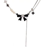 Pearl Necklace Bow Necklace for Women Trendy Pearl Bow Choker Necklace Pearl Beaded Becklace Sparkly Rhinestone Bow In Australia - Darrahopens