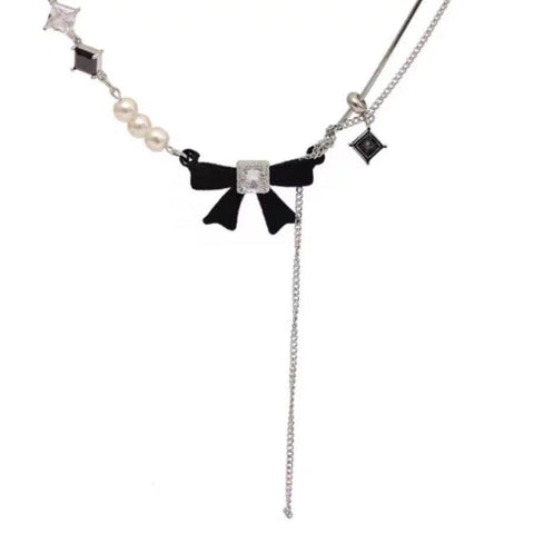Pearl Necklace Bow Necklace for Women Trendy Pearl Bow Choker Necklace Pearl Beaded Becklace Sparkly Rhinestone Bow In Australia - Darrahopens