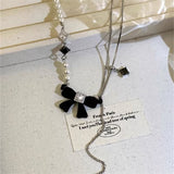 Pearl Necklace Bow Necklace for Women Trendy Pearl Bow Choker Necklace Pearl Beaded Becklace Sparkly Rhinestone Bow