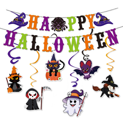 Halloween Hanging Swirl Banner Set Bat Witch Skull Spider Ghost Spiral Happy Halloween Party Decoration Kit In Australia - Darrahopens