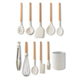 Kitchen Cooking Utensils Set,11pcs Non-Stick Silicone Cooking Kitchen Utensils Spatula Set with Holder, Wooden Handle Silicone