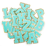 26pcs A-Z Gold Glitter Border Letters Patches Fuzzy Embroidered Letter Sew on Patches for Clothes, Jacket, Bag ( Light-Blue) In Australia - Darrahopens