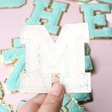 26pcs A-Z Gold Glitter Border Letters Patches Fuzzy Embroidered Letter Sew on Patches for Clothes, Jacket, Bag ( Light-Blue)