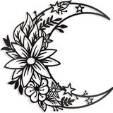 Moon Metal Floral Art Decor -  Black Large Floral Moon and Star Phase Wall signs for Half Moon Flower Sculpture Hanging Wall In Australia - Darrahopens