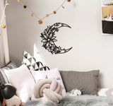 Moon Metal Floral Art Decor -  Black Large Floral Moon and Star Phase Wall signs for Half Moon Flower Sculpture Hanging Wall In Australia - Darrahopens