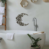 Moon Metal Floral Art Decor -  Black Large Floral Moon and Star Phase Wall signs for Half Moon Flower Sculpture Hanging Wall In Australia - Darrahopens