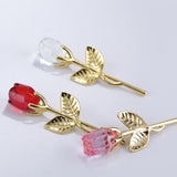 Glass Rose Mini Crystal Flower Artificial Flowers Wedding Party Gift Room Ornament Office Desktop Feng Shui Decoration (3pcs)