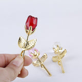 Glass Rose Mini Crystal Flower Artificial Flowers Wedding Party Gift Room Ornament Office Desktop Feng Shui Decoration (3pcs)