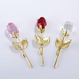 Glass Rose Mini Crystal Flower Artificial Flowers Wedding Party Gift Room Ornament Office Desktop Feng Shui Decoration (3pcs)