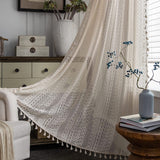 Curtains Crochet Lace Semi-Sheer Bohemian Hollow Knitted Handmade Tassels, Rod Pocket Window Treatment Vintage Rustic Farmhouse In Australia - Darrahopens