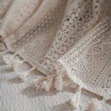 Curtains Crochet Lace Semi-Sheer Bohemian Hollow Knitted Handmade Tassels, Rod Pocket Window Treatment Vintage Rustic Farmhouse