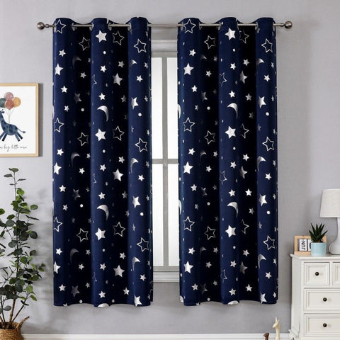 Navy Blue Star Blackout Curtains for Boys Nursery Panel Sets, Space Theme Kids Curtains Room Darkening Noise Cancelling Window In Australia - Darrahopens