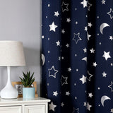 Navy Blue Star Blackout Curtains for Boys Nursery Panel Sets, Space Theme Kids Curtains Room Darkening Noise Cancelling Window