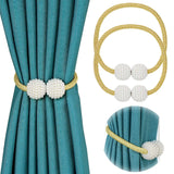 [2 Pack] Magnetic Curtain Tiebacks for Window Weave Rope Clips Drapery Pearl Holdbacks for Home Kitchen Office Window Sheer In Australia - Darrahopens