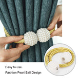 [2 Pack] Magnetic Curtain Tiebacks for Window Weave Rope Clips Drapery Pearl Holdbacks for Home Kitchen Office Window Sheer