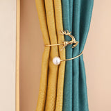2 Pack Metal Curtain Tiebacks Pearl Elk Tie Backs for Curtains, Home Decor Living Room Curtain Decoration, Golden