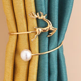 2 Pack Metal Curtain Tiebacks Pearl Elk Tie Backs for Curtains, Home Decor Living Room Curtain Decoration, Golden