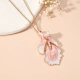 Gold Starfish and Pink fish Pendant Necklace Yellow Gold Fine Jewelry Birthday Gifts for Women Teen Girls （2pcs）