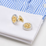 Dignified Silver Color Cufflink Stainless Steel Round Cufflinks for Cuff Links Elegant (2pcs  Silver and gold)