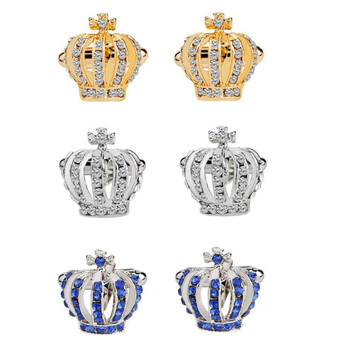 6 Pair Men's Cuff Links Luxury Rhinestone Crown Cufflinks Shirt Suit Cufflinks Tuxedo Shirt Studs Set for Men