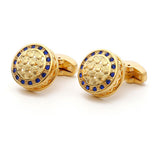 Gold Men'S Cuff Links, Copper Cufflinks Round Blue Cubic Zirconia Men'S Cuff Links Tuxedo Shirts Business Wedding Gift