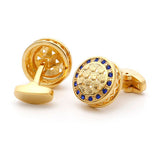 Gold Men'S Cuff Links, Copper Cufflinks Round Blue Cubic Zirconia Men'S Cuff Links Tuxedo Shirts Business Wedding Gift