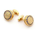 Gold Men'S Cuff Links, Copper Cufflinks Round Blue Cubic Zirconia Men'S Cuff Links Tuxedo Shirts Business Wedding Gift