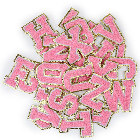 A-Z Gold Glitters & Pink Initial Patches,Adhesive Sticker Letter Patch for Team Costume Decoration Repair Patches（Pink A-Z） In Australia - Darrahopens