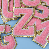 A-Z Gold Glitters & Pink Initial Patches,Adhesive Sticker Letter Patch for Team Costume Decoration Repair Patches（Pink A-Z） In Australia - Darrahopens
