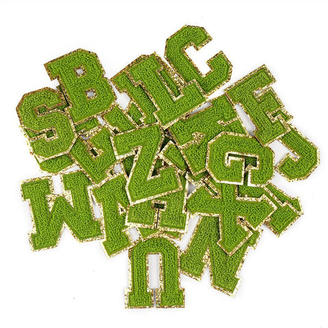 Patchs for Clothing, 26pcs English Letter  with Gold Glitters Border, Alphabet Sewing Appliques （green） In Australia - Darrahopens