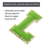 Patchs for Clothing, 26pcs English Letter  with Gold Glitters Border, Alphabet Sewing Appliques （green）