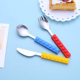 Toddler Utensils and Brick Toys - Set of 3 Interlocking Block Kids Silverware - Toddler Fork and Spoon Set with Toddler Knife In Australia - Darrahopens
